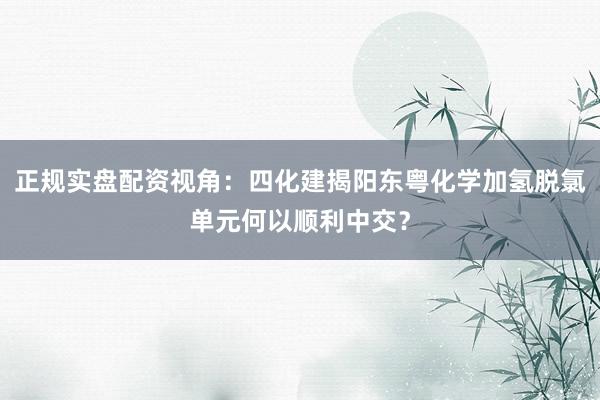 正规实盘配资视角：四化建揭阳东粤化学加氢脱氯单元何以顺利中交？