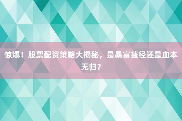 惊爆！股票配资策略大揭秘，是暴富捷径还是血本无归？