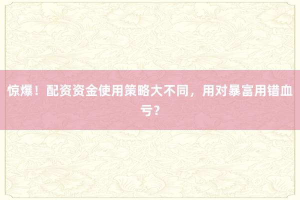 惊爆！配资资金使用策略大不同，用对暴富用错血亏？