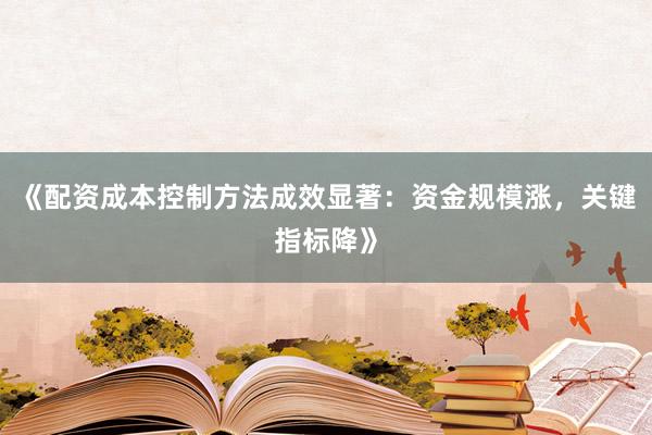 《配资成本控制方法成效显著：资金规模涨，关键指标降》