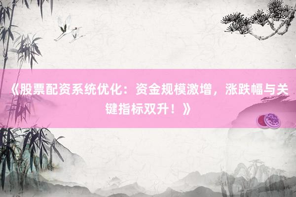 《股票配资系统优化：资金规模激增，涨跌幅与关键指标双升！》