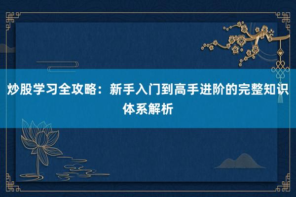 炒股学习全攻略：新手入门到高手进阶的完整知识体系解析