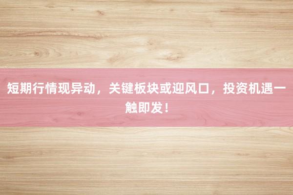 短期行情现异动，关键板块或迎风口，投资机遇一触即发！