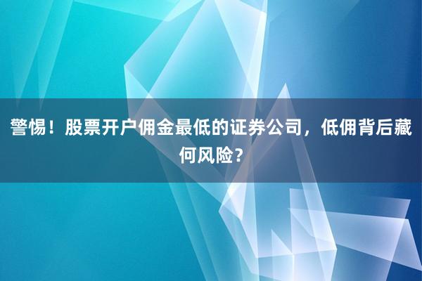 警惕！股票开户佣金最低的证券公司，低佣背后藏何风险？