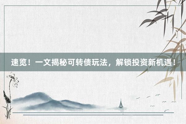速览！一文揭秘可转债玩法，解锁投资新机遇！