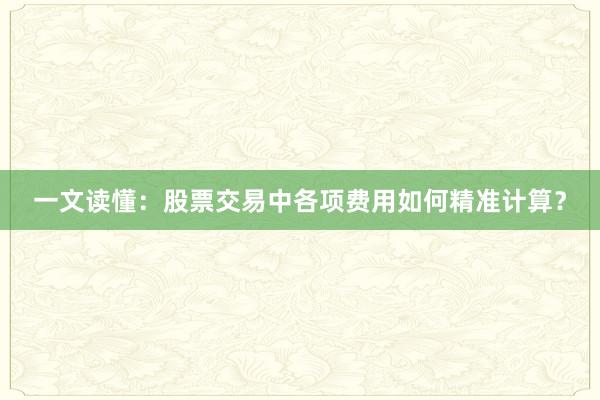 一文读懂：股票交易中各项费用如何精准计算？