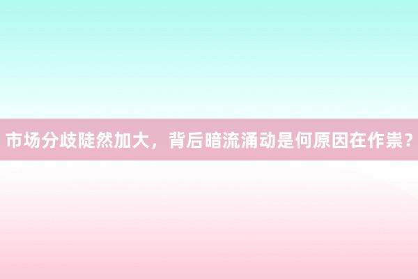市场分歧陡然加大，背后暗流涌动是何原因在作祟？