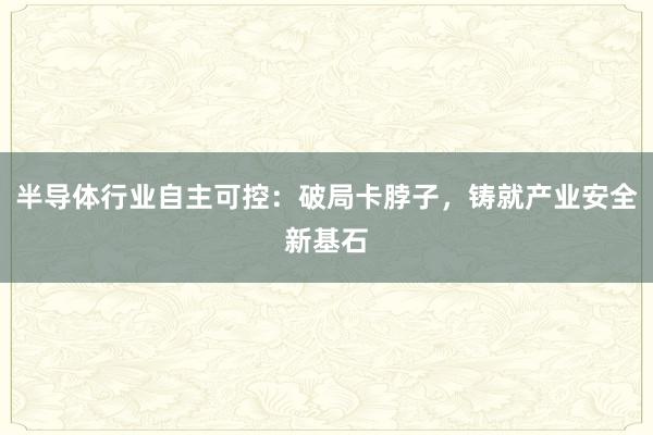 半导体行业自主可控：破局卡脖子，铸就产业安全新基石