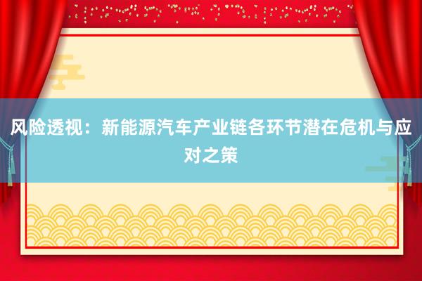 风险透视：新能源汽车产业链各环节潜在危机与应对之策