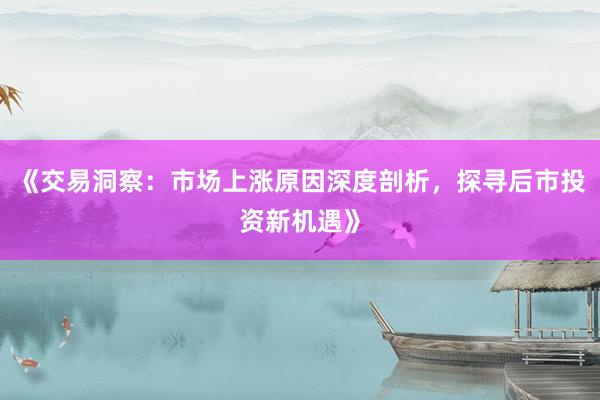 《交易洞察：市场上涨原因深度剖析，探寻后市投资新机遇》