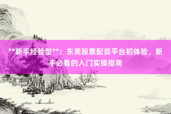 **新手经验型**：东莞股票配资平台初体验，新手必看的入门实操指南